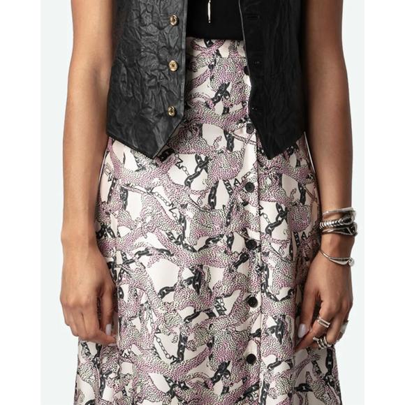 NEW ZADIG & VOLTAIRE june twill wild chaines skirt in ecru - Picture 3 of 4